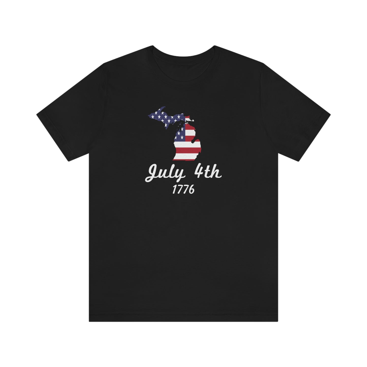 Michigan 'July 4th 1776' T-Shirt (Script Font w/ MI USA Outline) | Unisex Standard Fit