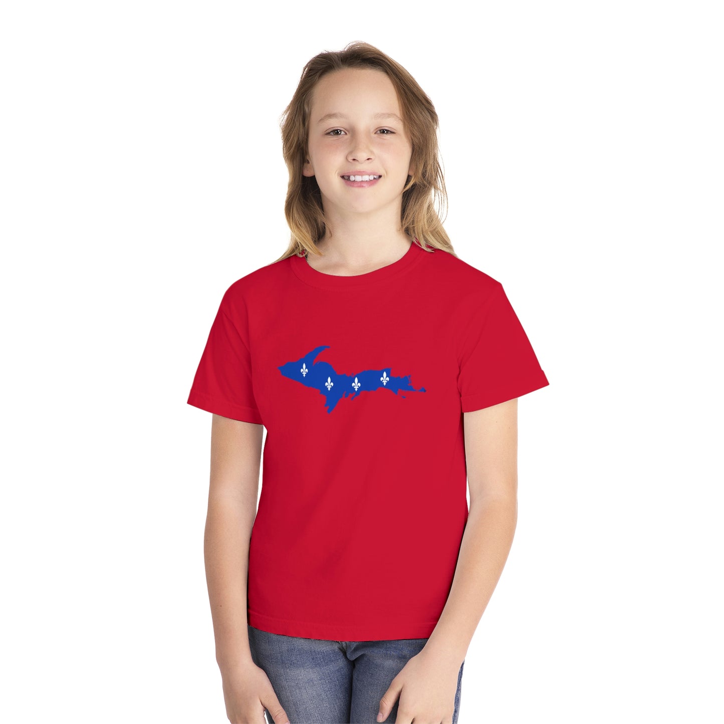 Michigan Upper Peninsula T-Shirt (w/ UP Quebec Flag Outline) | Youth Garment-Dyed