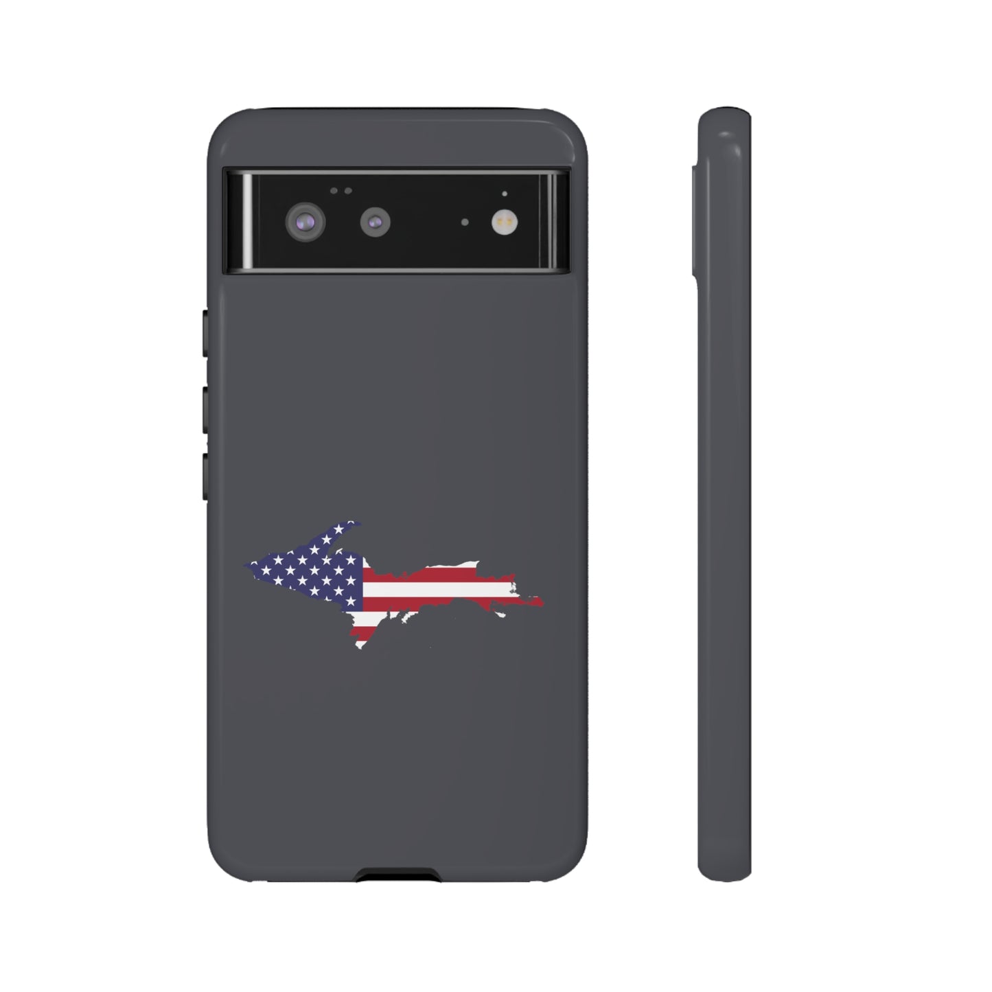 Michigan Upper Peninsula Tough Phone Case (Iron Ore Grey w/ UP USA Flag Outline) | Samsung & Pixel Android