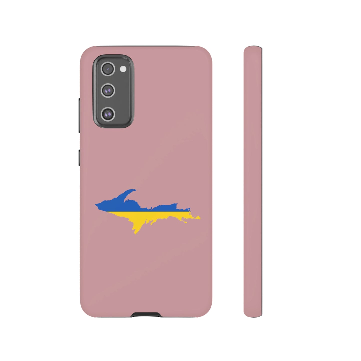 Michigan Upper Peninsula Tough Phone Case (Cherry Blossom Pink w/ UP Ukraine Flag Outline) | Samsung & Pixel Android