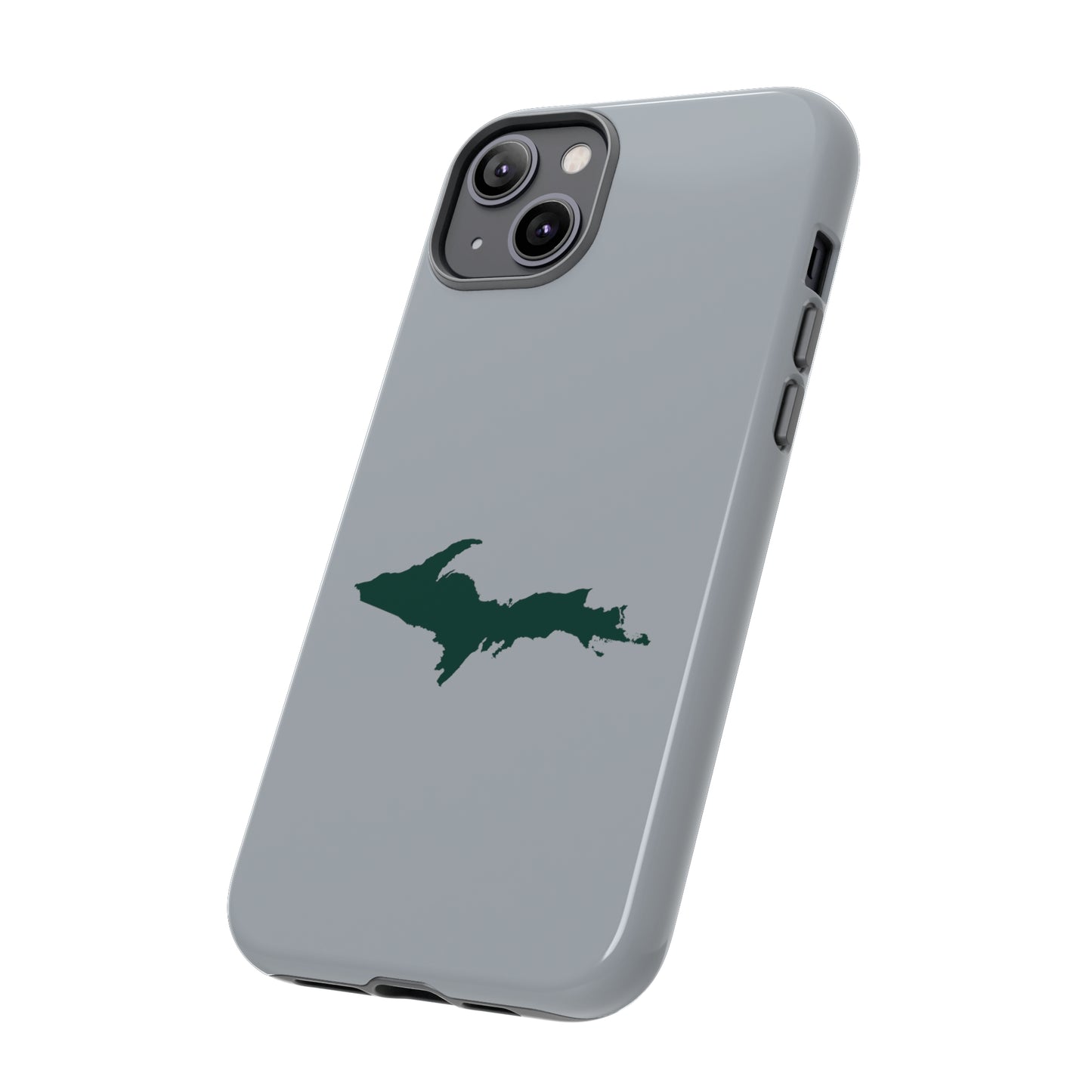 Michigan Upper Peninsula Tough Phone Case (Silver w/ Green UP Outline) | Apple iPhone