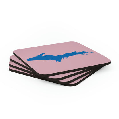 Michigan Upper Peninsula Coaster Set (Pink w/ Azure UP Outline) | Corkwood - 4 pack