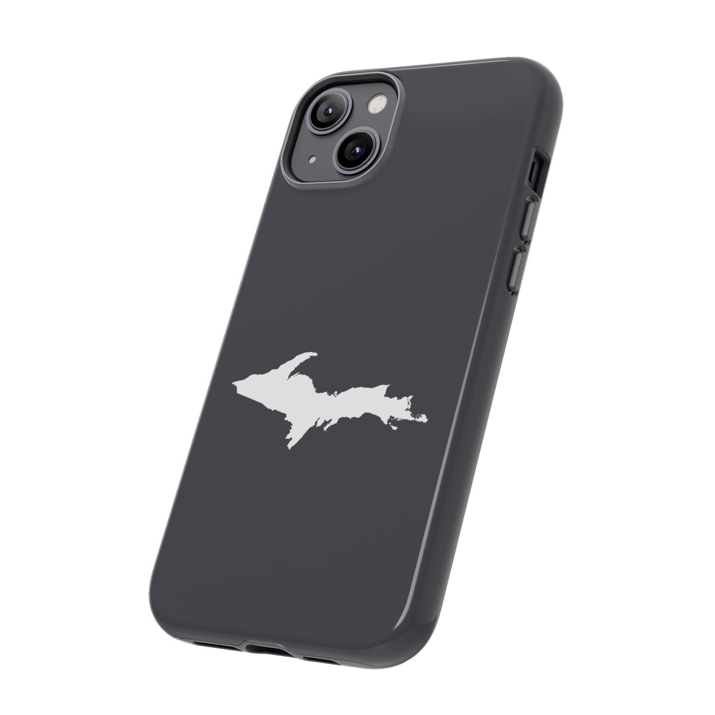 Michigan Upper Peninsula Tough Phone Case (Iron Ore Grey w/ UP Outline) | Apple iPhone