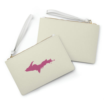 Michigan Upper Peninsula Clutch Bag (Ivory Color w/ Apple blossom Pink UP Outline)