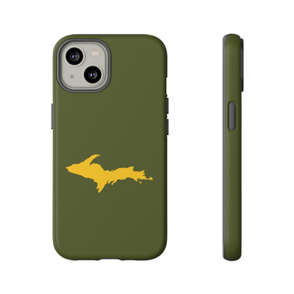 Michigan Upper Peninsula Tough Phone Case (Army Green w/ Gold UP Outline) | Apple iPhone