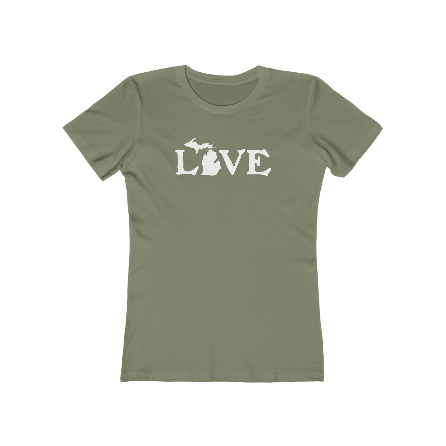 Michigan 'Love' T-Shirt (Woodcut Font) | Women's Boyfriend Cut