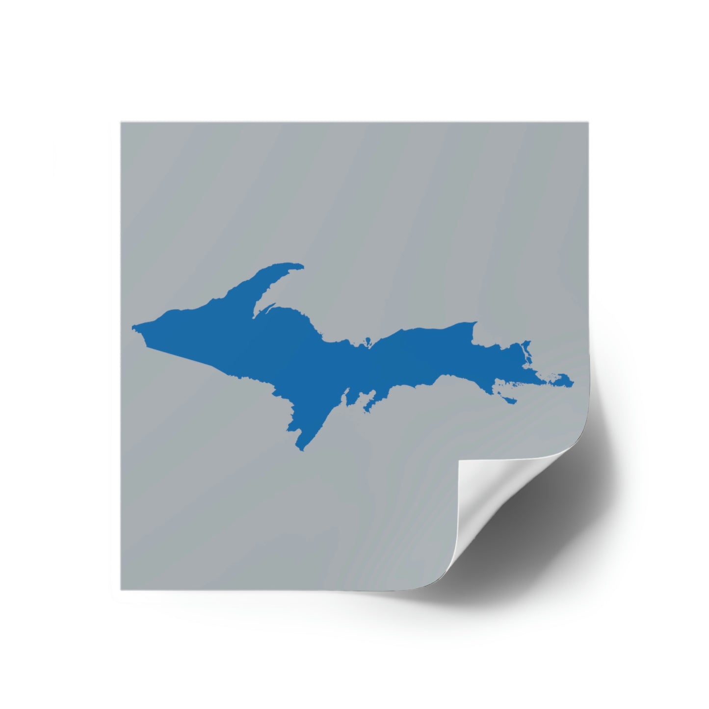 Michigan Upper Peninsula Square Sticker (Silver w/ Azure UP Outline) | Indoor/Outdoor