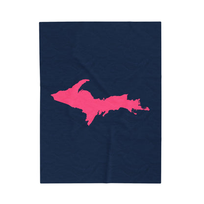 Michigan Upper Peninsula Plush Blanket (w/ Pink UP Outline) | Navy