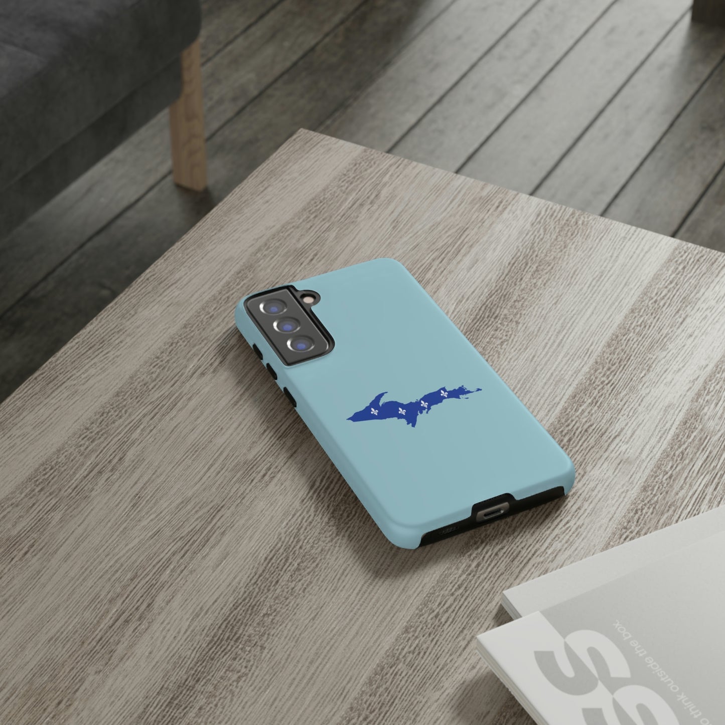 Michigan Upper Peninsula Tough Phone Case ('58 Caddie Blue w/ UP Quebec Flag Outline) | Samsung & Pixel Android