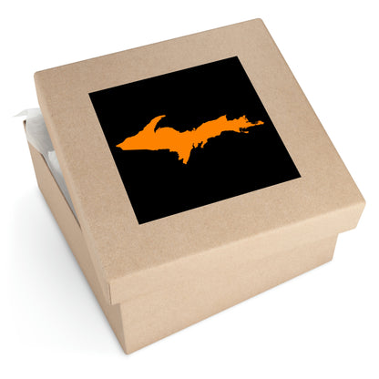 Michigan Upper Peninsula Square Sticker (Black w/ Orange UP Outline) | Indoor/Outdoor