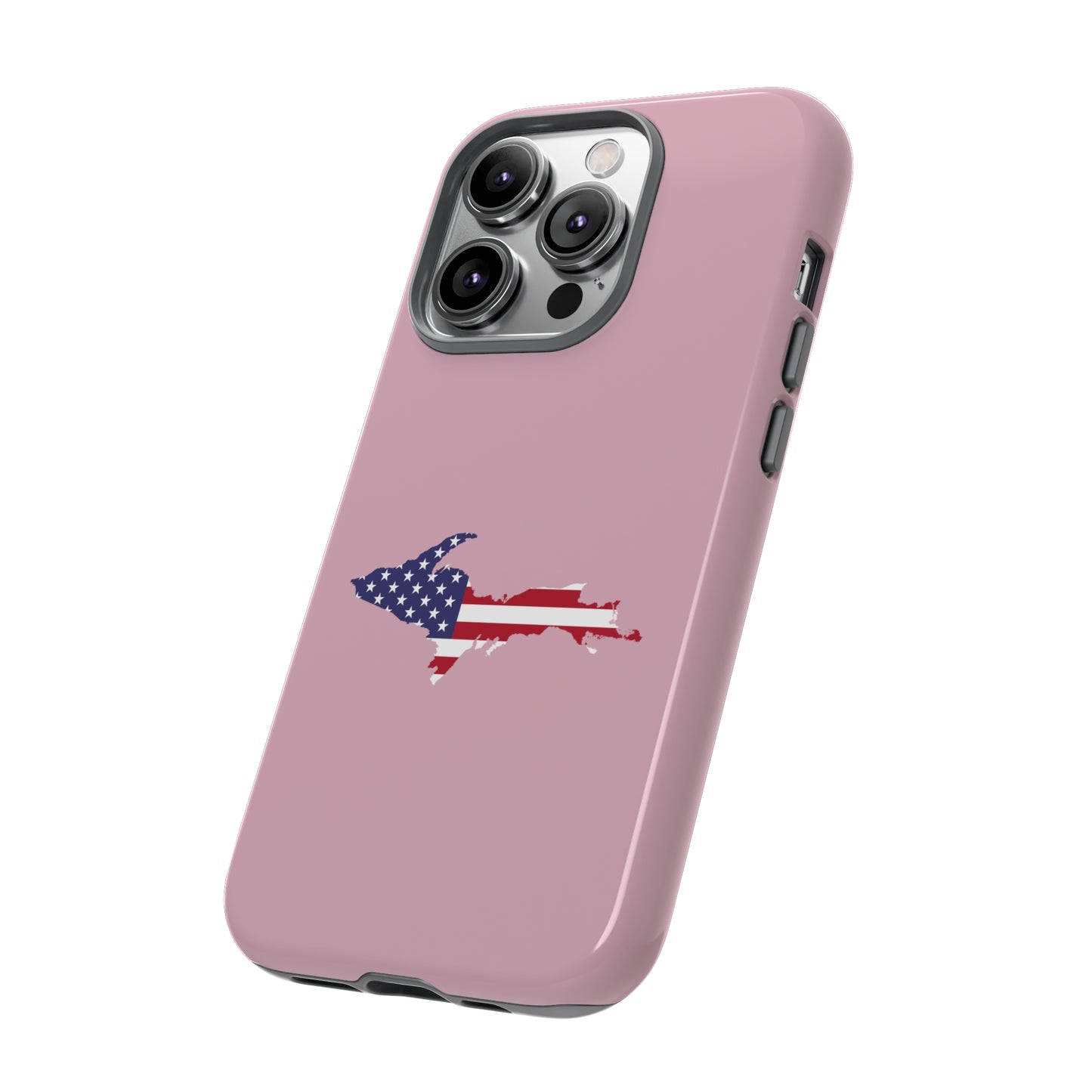 Michigan Upper Peninsula Tough Phone Case (Pink w/ UP USA Flag Outline) | Apple iPhone