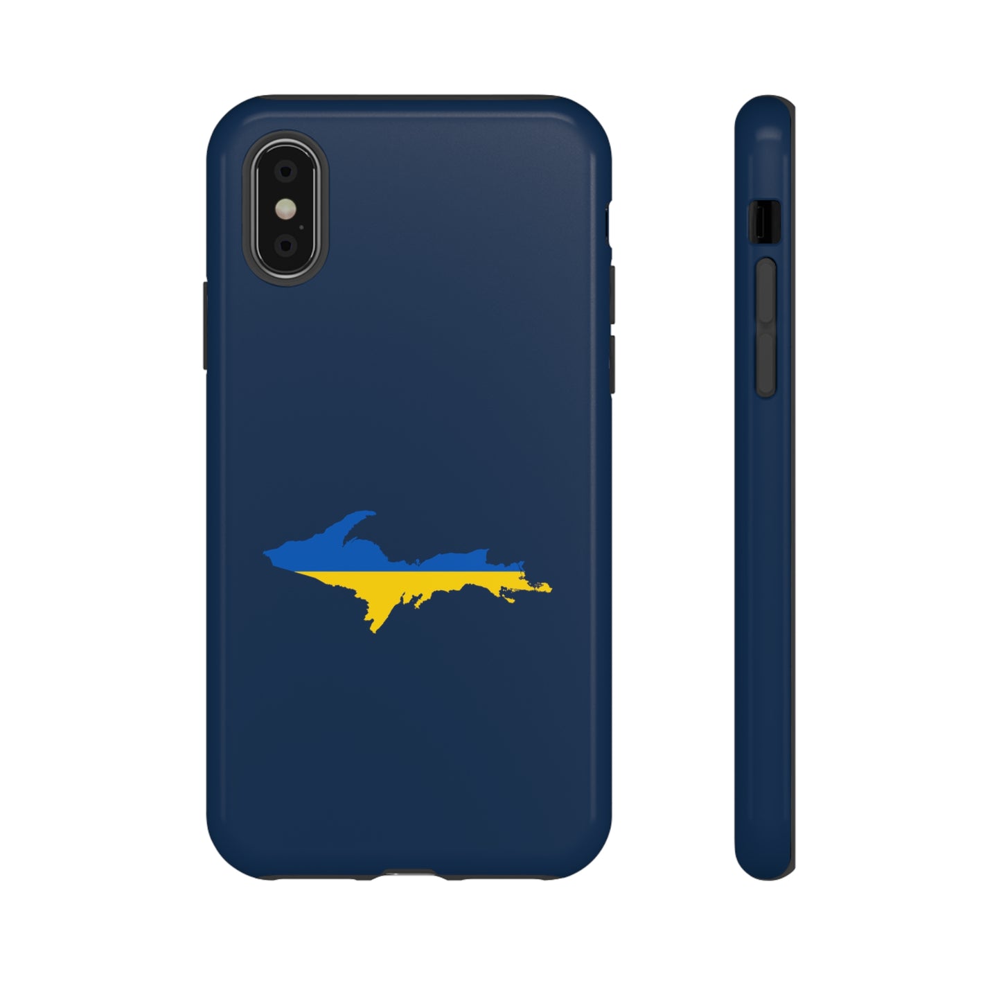 Michigan Upper Peninsula Tough Phone Case (Navy w/ UP Ukraine Flag Outline) | Apple iPhone