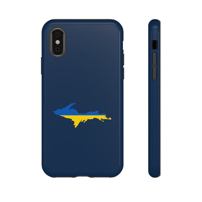 Michigan Upper Peninsula Tough Phone Case (Navy w/ UP Ukraine Flag Outline) | Apple iPhone