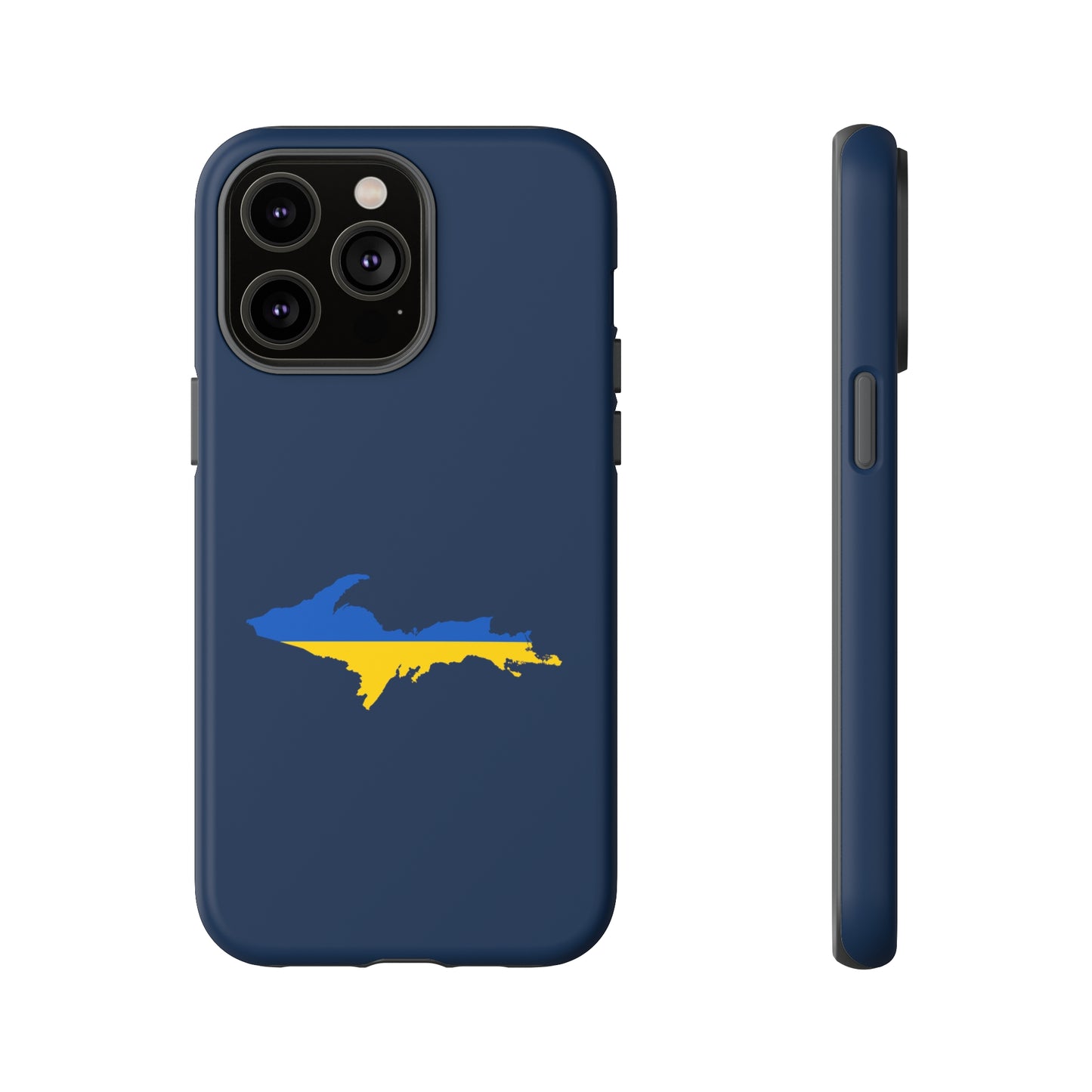 Michigan Upper Peninsula Tough Phone Case (Navy w/ UP Ukraine Flag Outline) | Apple iPhone