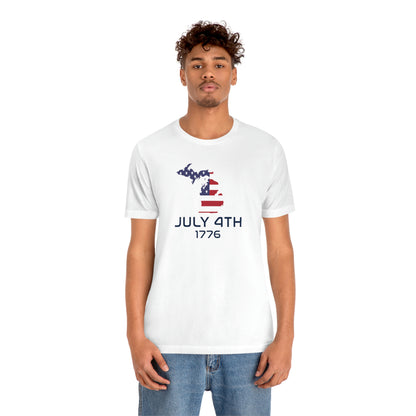 Michigan 'July 4th 1776' T-Shirt (Space Agency Font w/ MI USA Outline) | Unisex Standard Fit