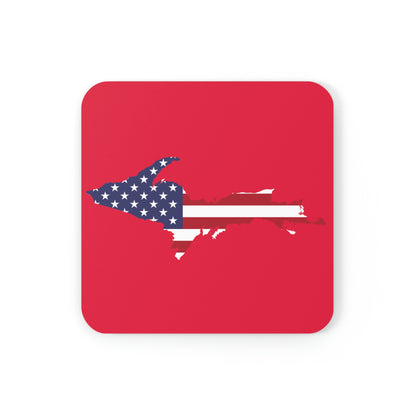 Michigan Upper Peninsula Coaster Set (Lighthouse Red w/ UP USA Flag Outline) | Corkwood - 4 pack