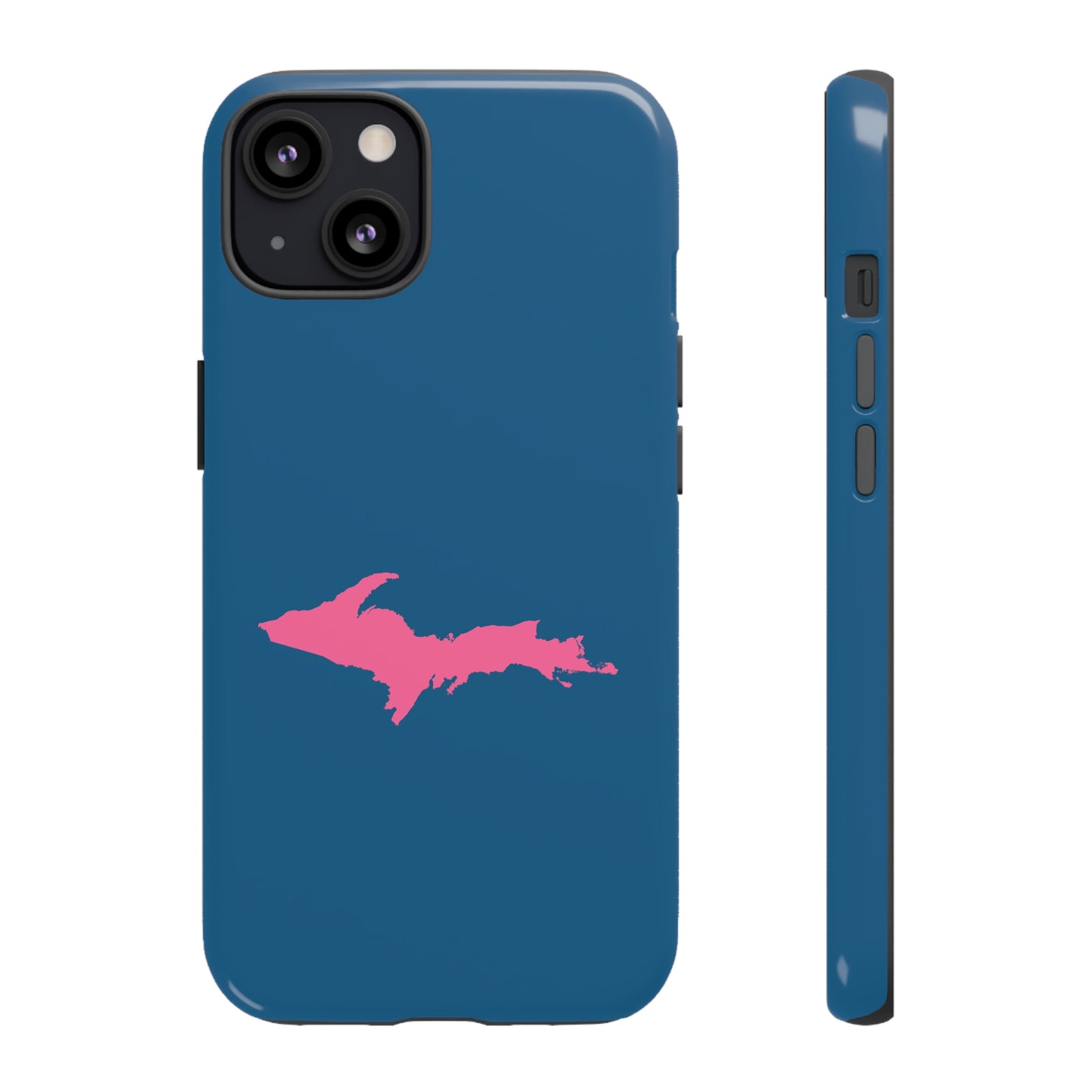 Michigan Upper Peninsula Tough Phone Case (Blueberry w/ Pink UP Outline) | Apple iPhone