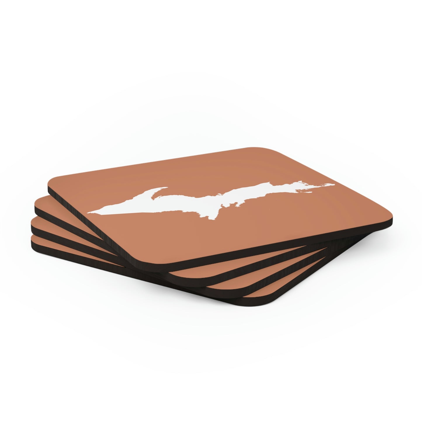 Michigan Upper Peninsula Coaster Set (Copper Color w/ UP Outline) | Corkwood - 4 pack