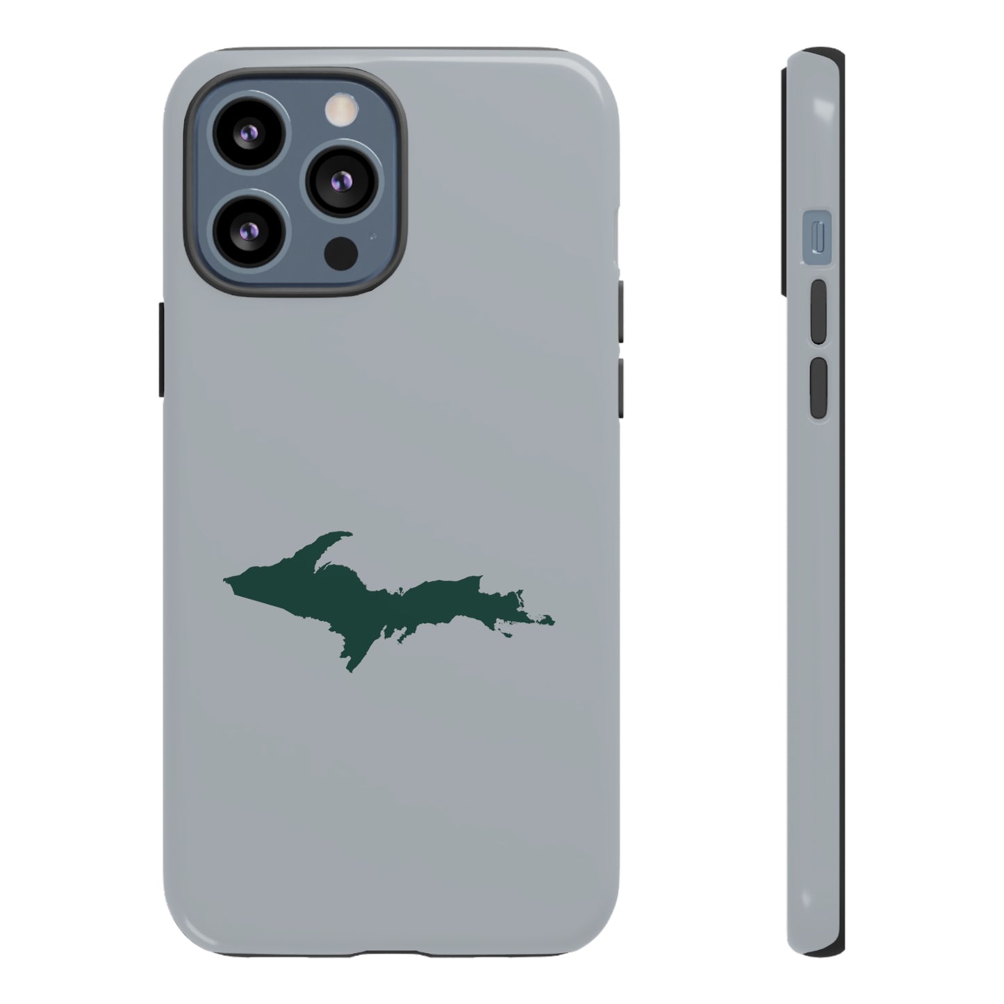 Michigan Upper Peninsula Tough Phone Case (Silver w/ Green UP Outline) | Apple iPhone