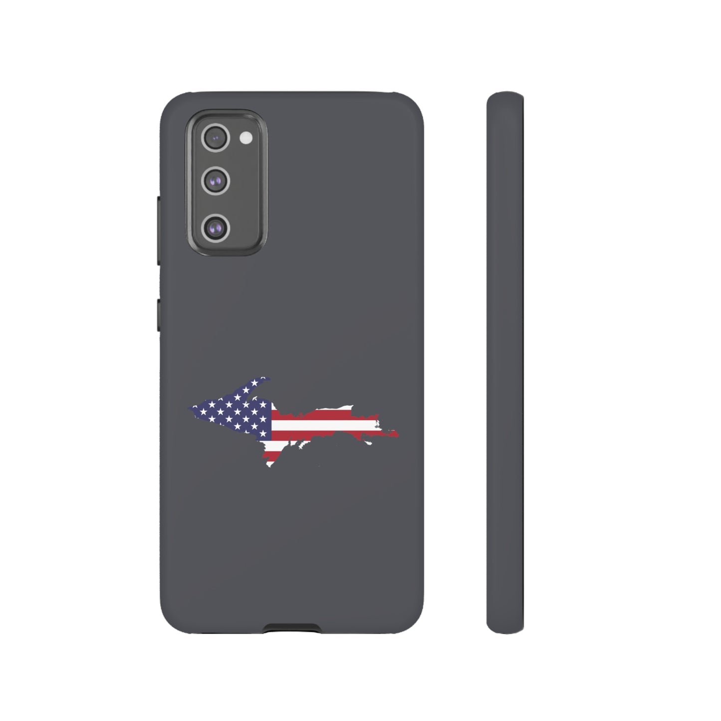 Michigan Upper Peninsula Tough Phone Case (Iron Ore Grey w/ UP USA Flag Outline) | Samsung & Pixel Android