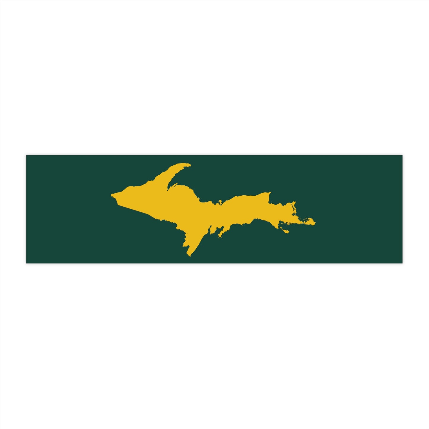 Michigan Upper Peninsula Bumper Sticker (w/ Gold UP Outline) | Green Background