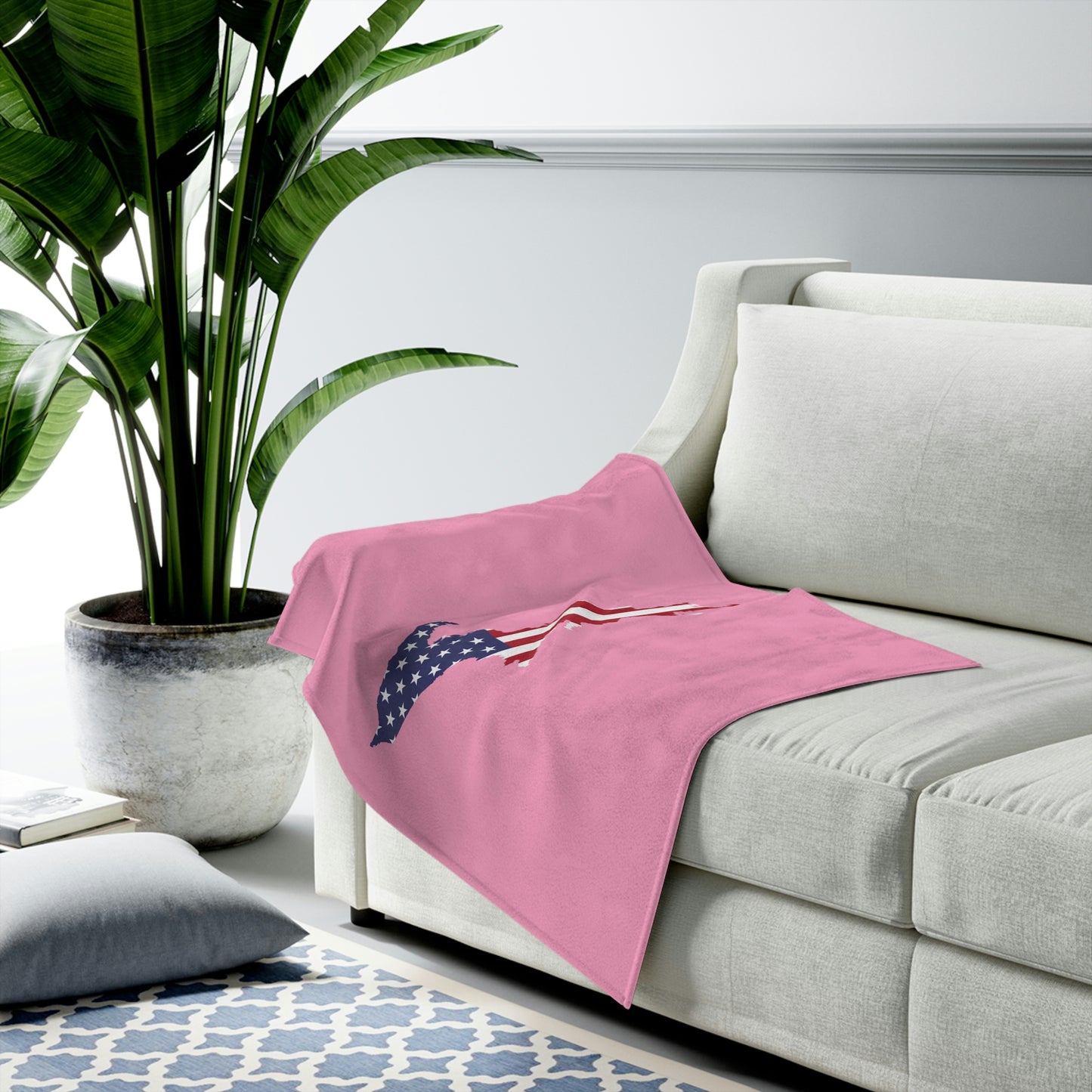 Michigan Upper Peninsula Plush Blanket (w/ UP USA Flag Outline) | '67 Caddie Pink