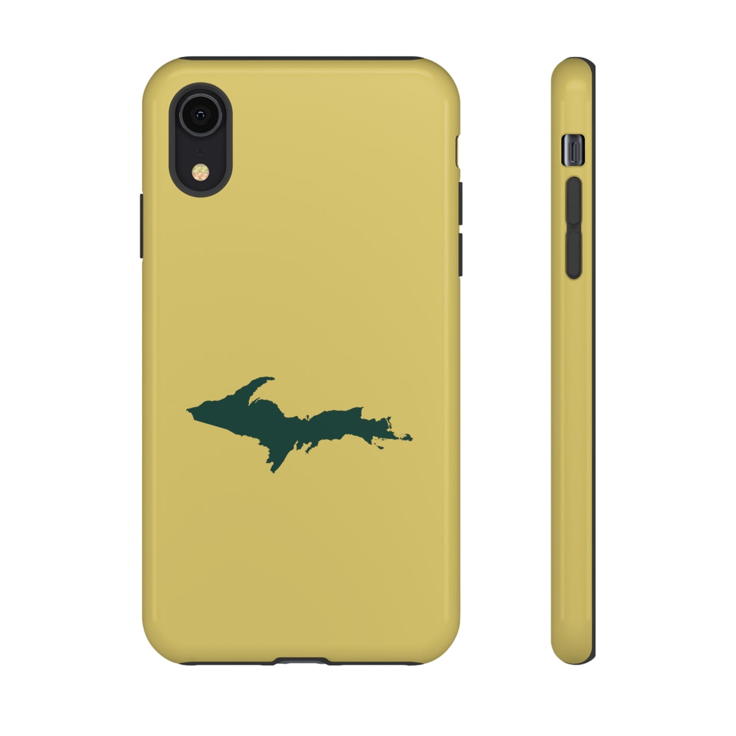 Michigan Upper Peninsula Tough Phone Case (Plum Yellow w/ Green UP Outline) | Apple iPhone