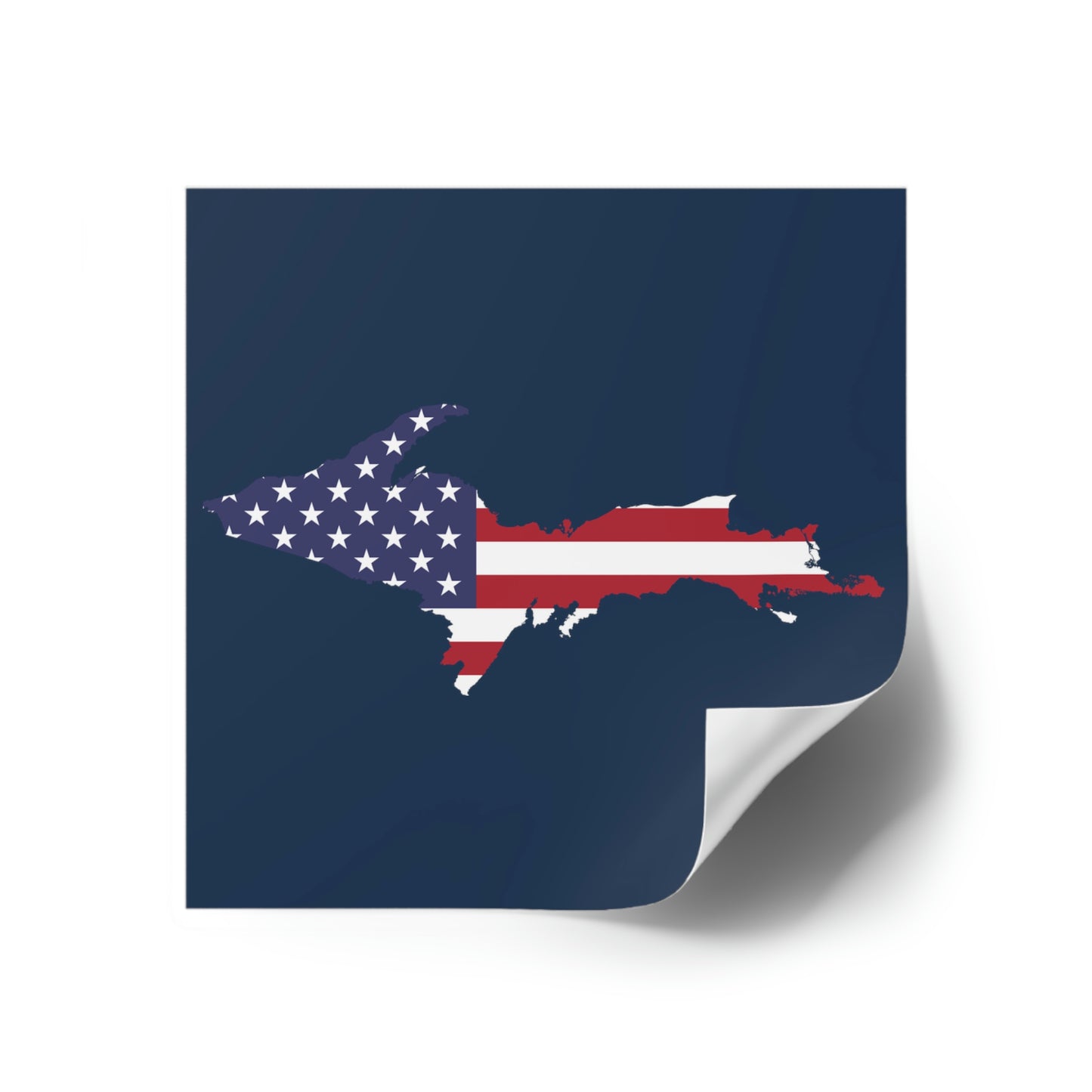 Michigan Upper Peninsula Square Sticker (Navyw/ UP USA Flag Outline) | Indoor/Outdoor