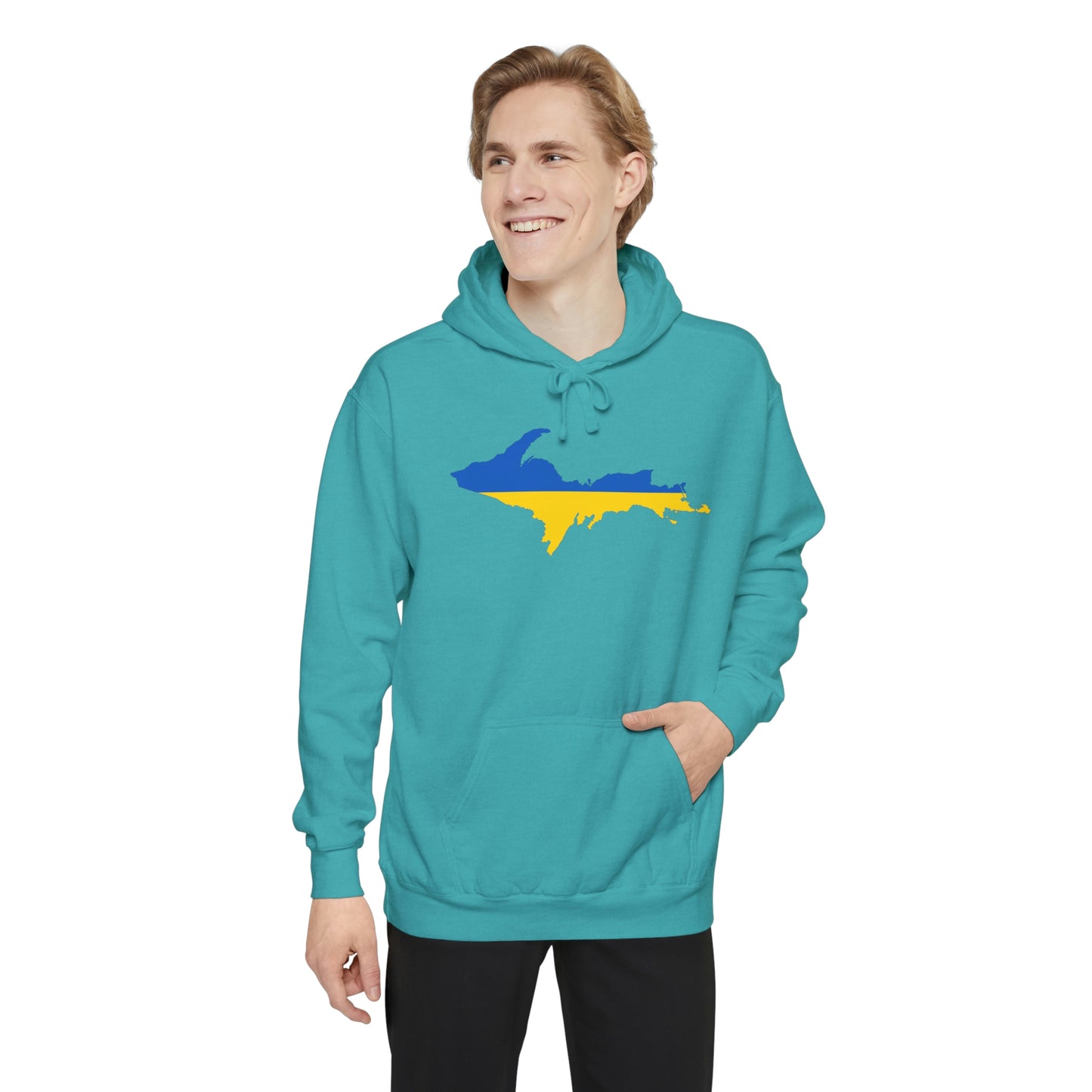 Michigan Upper Peninsula Hoodie (w/ UP Ukraine Flag Outline) | Unisex Garment-Dyed