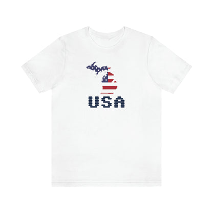 Michigan 'USA' T-Shirt (Vintage Computer Font w/ MI USA Flag Outline) | Unisex Standard Fit