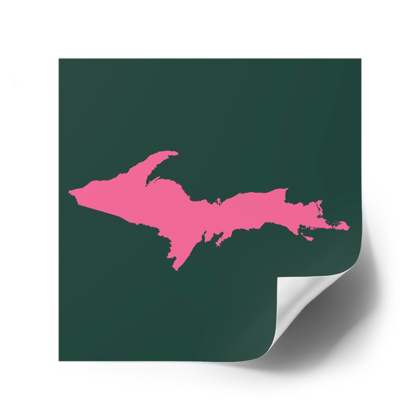 Michigan Upper Peninsula Square Sticker (Green w/ Pink UP Outline) | Indoor/Outdoor