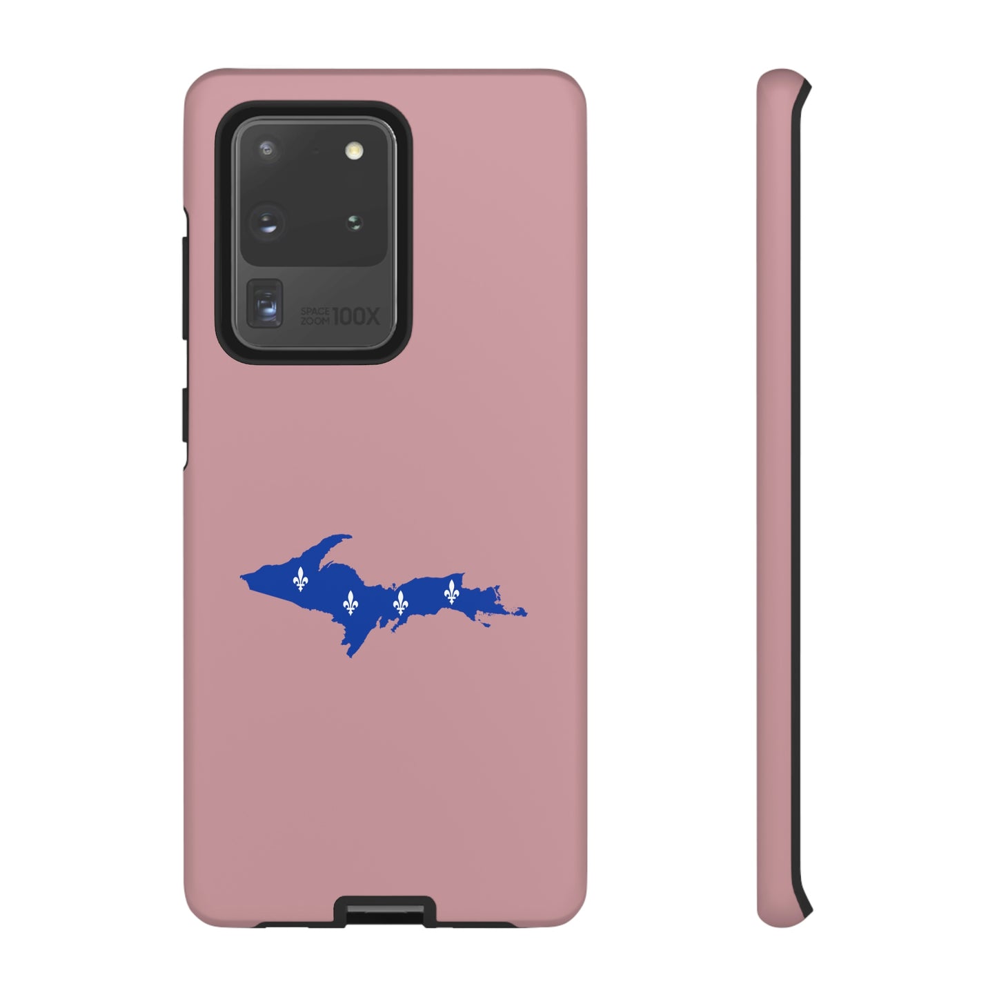 Michigan Upper Peninsula Tough Phone Case (Cherry Blossom Pink w/ UP Quebec Flag Outline) | Samsung & Pixel Android