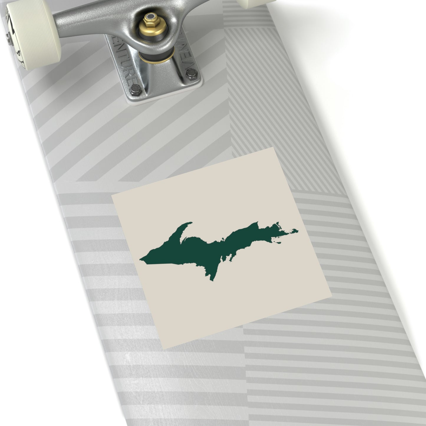 Michigan Upper Peninsula Square Sticker (Canvas Color w/ Green UP Outline) | Indoor/Outdoor