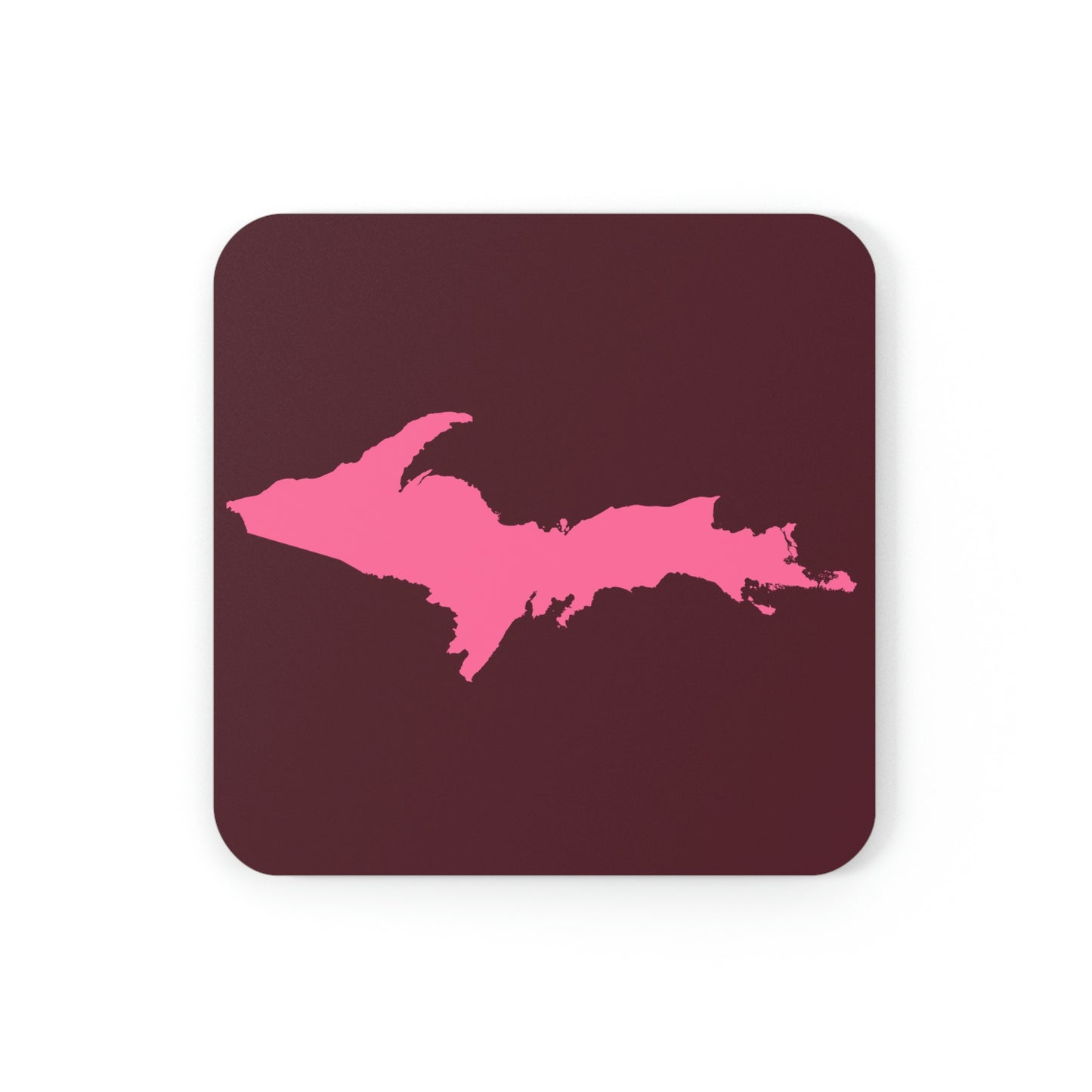 Michigan Upper Peninsula Coaster Set (Pinot Red w/ Pink UP Outline) | Corkwood - 4 pack