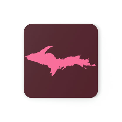 Michigan Upper Peninsula Coaster Set (Pinot Red w/ Pink UP Outline) | Corkwood - 4 pack