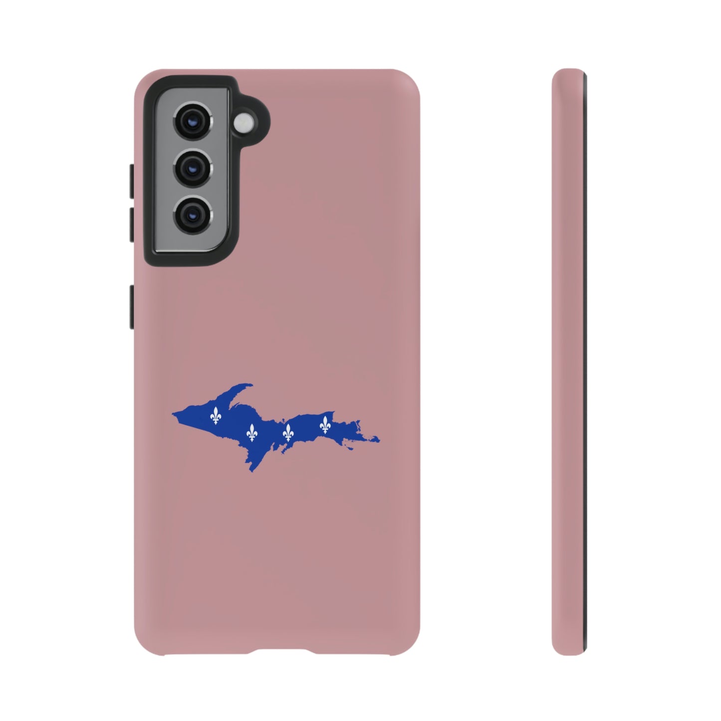 Michigan Upper Peninsula Tough Phone Case (Cherry Blossom Pink w/ UP Quebec Flag Outline) | Samsung & Pixel Android