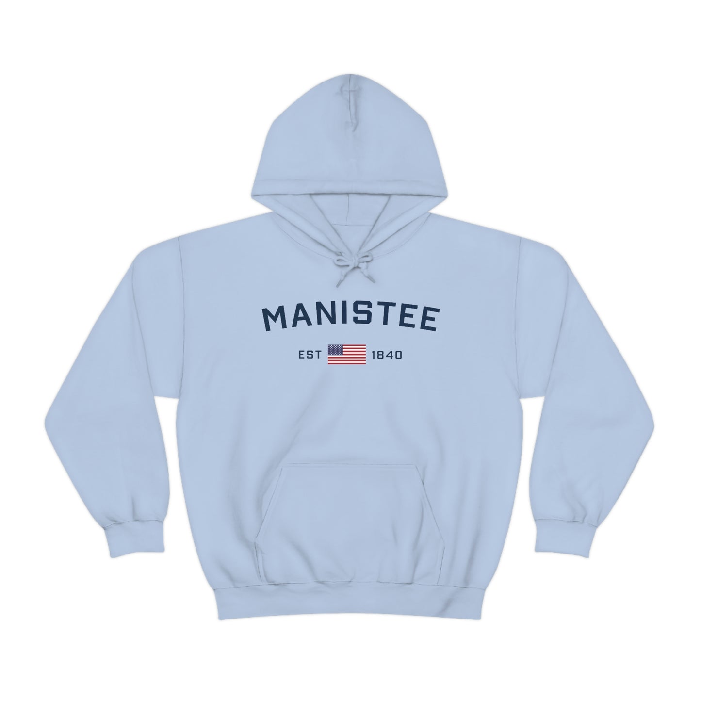 'Manistee EST 1840' Hoodie (w/USA Flag Outline) | Unisex Standard