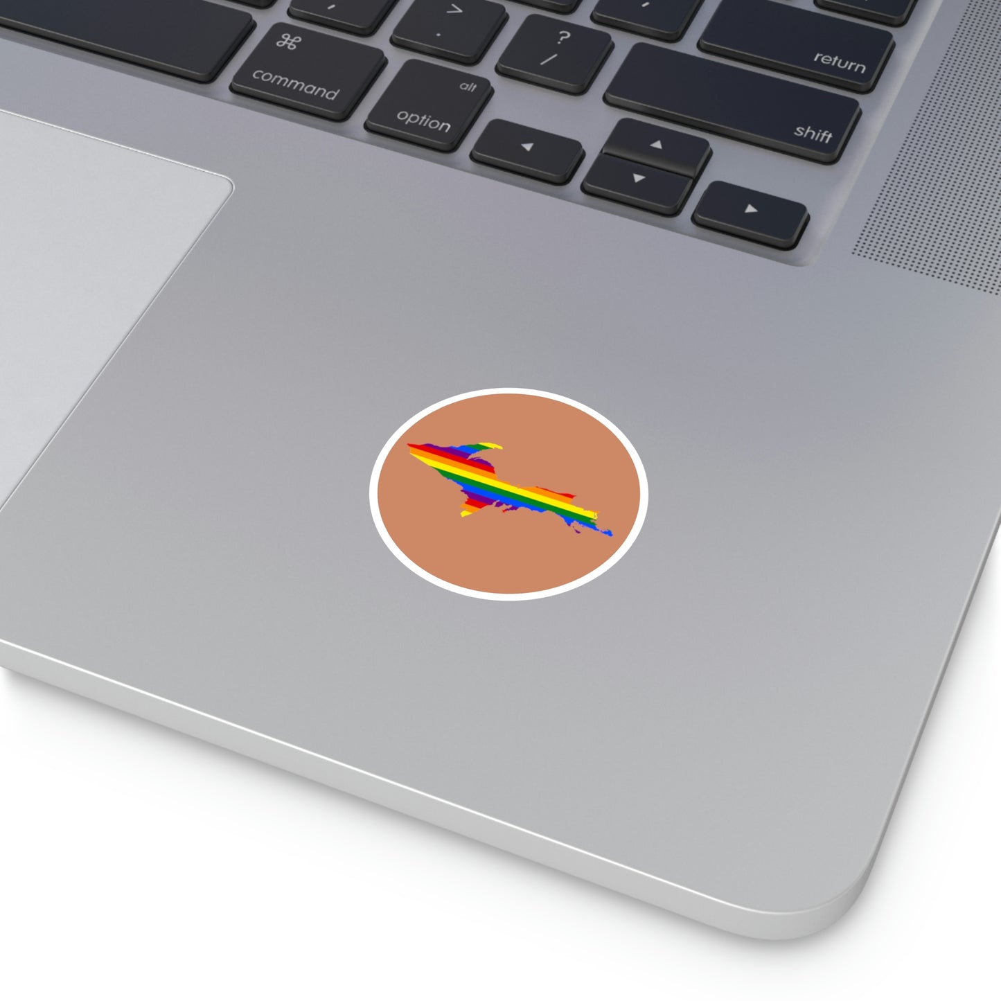 Michigan Upper Peninsula Round Stickers (Copper w/ UP Pride Flag Outline) | Indoor\Outdoor