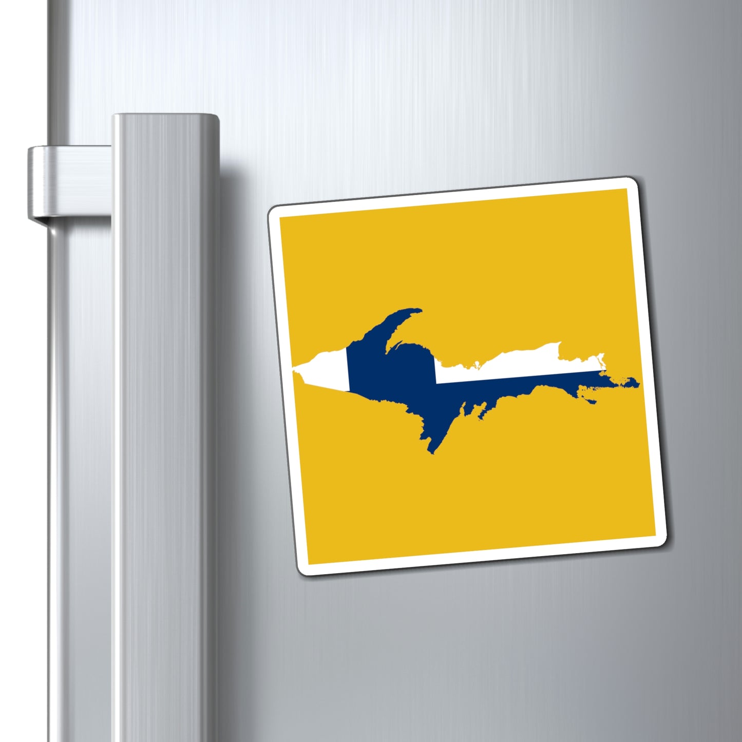 Michigan Upper Peninsula Square Magnet (Gold w/ UP Finland Flag Outline)