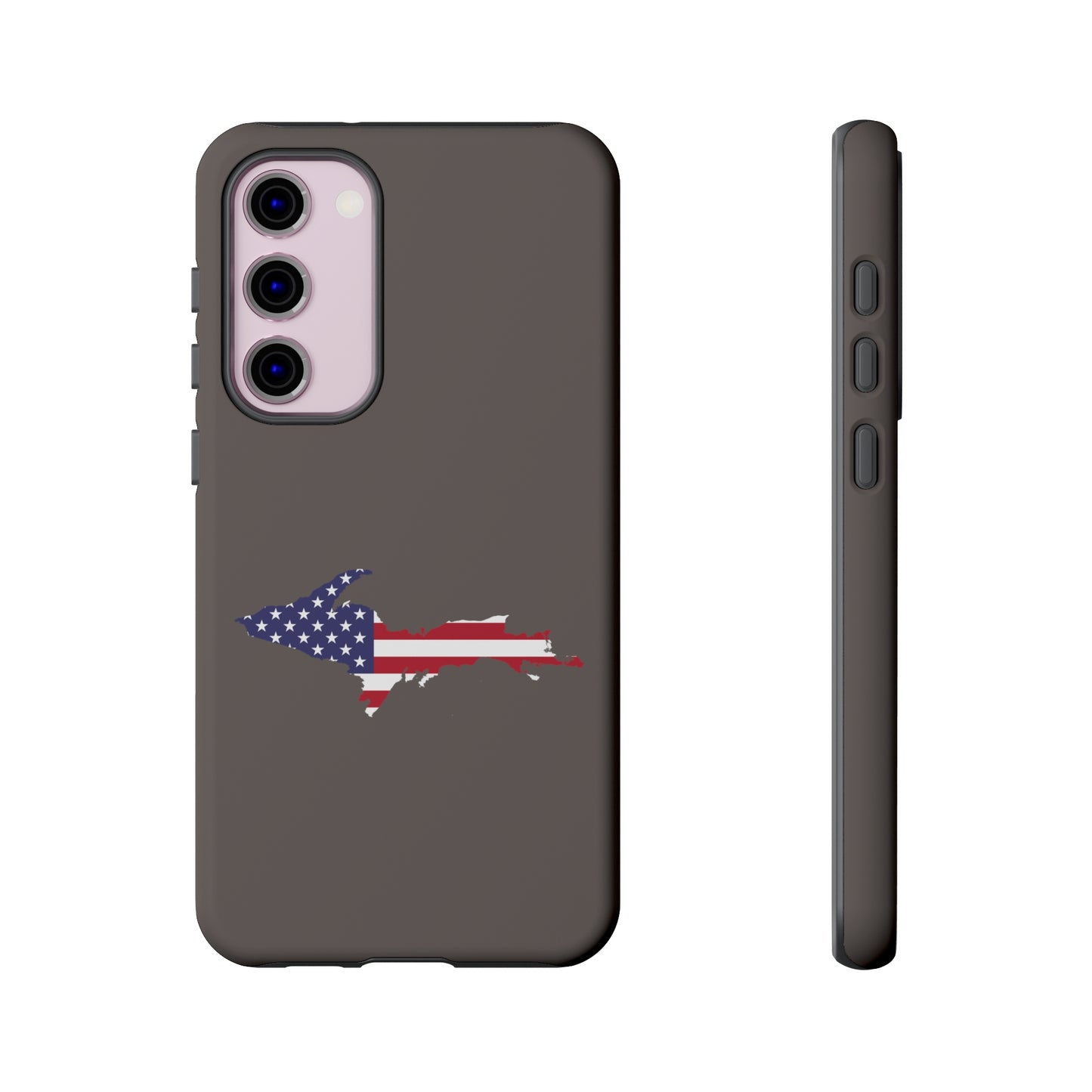 Michigan Upper Peninsula Tough Phone Case (Warren Tank Grey w/ UP USA Flag Outline) | Samsung & Pixel Android