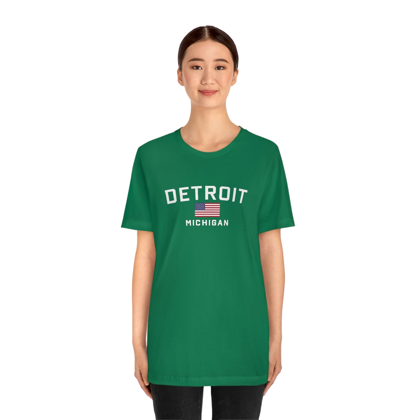 'Detroit Michigan' T-Shirt (w/USA Flag Outline) | Unisex Standard Fit