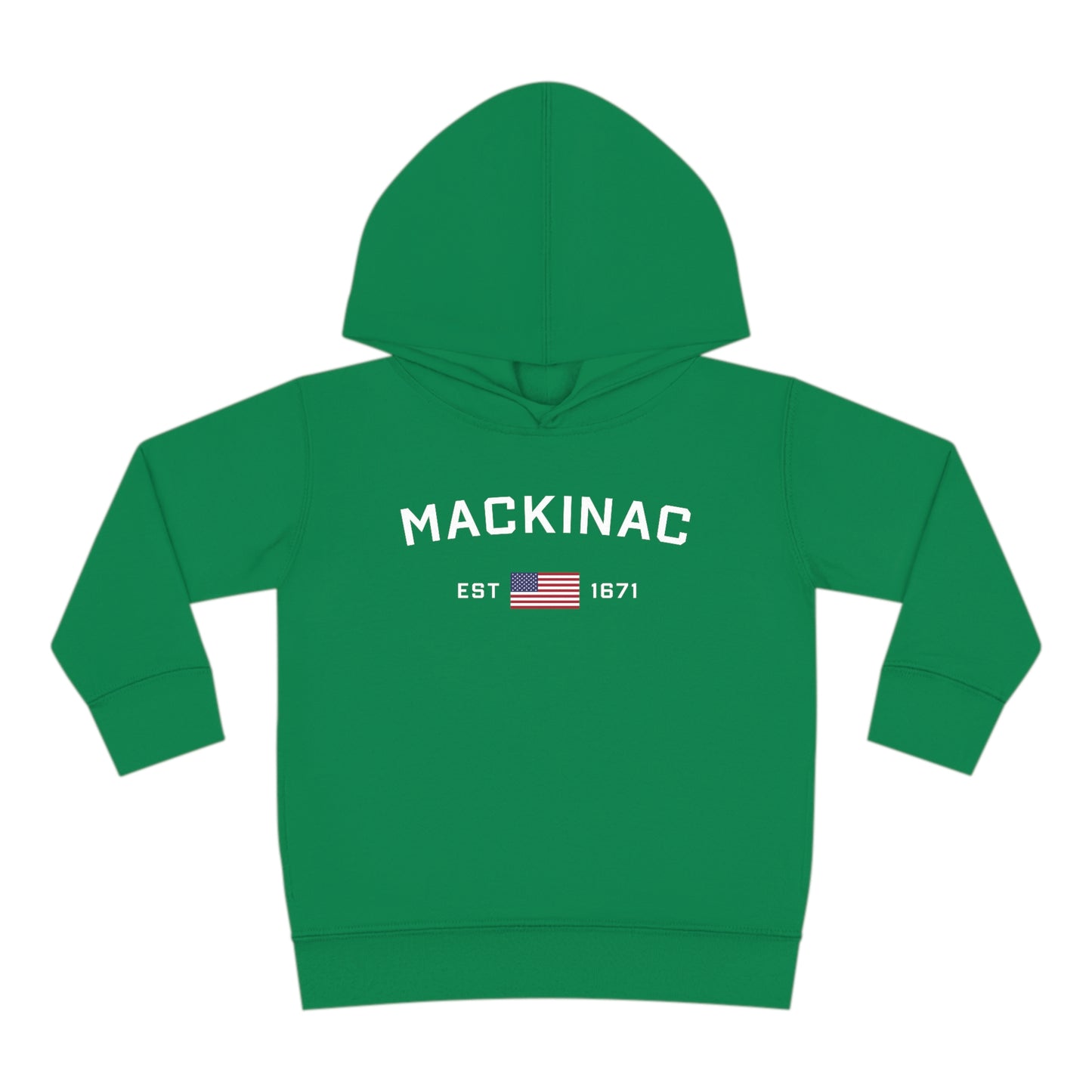 'Mackinac EST 1671' Hoodie (w/USA Flag Outline) | Unisex Toddler