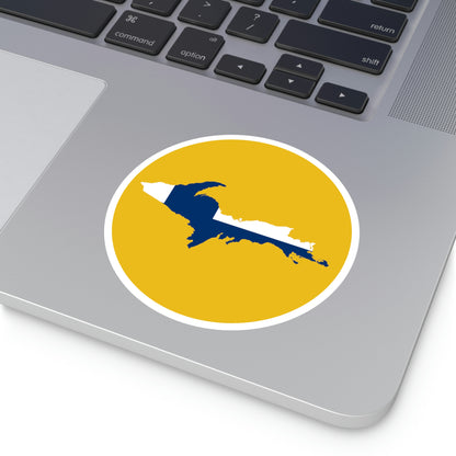 Michigan Upper Peninsula Round Stickers (Gold w/ UP Finland Flag Outline) | Indoor\Outdoor