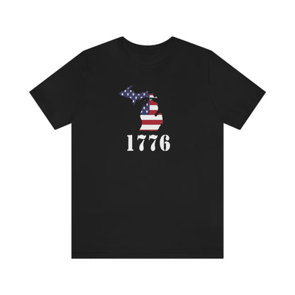 Michigan '1776' T-Shirt (Army Stencil Font w/ MI USA Flag Outline) | Unisex Standard Fit