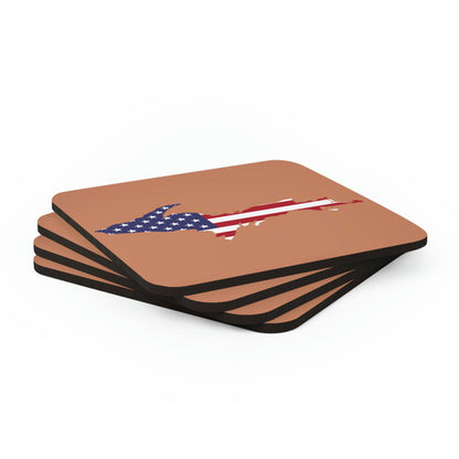 Michigan Upper Peninsula Coaster Set (Copper Color w/ UP USA Flag Outline) | Corkwood - 4 pack