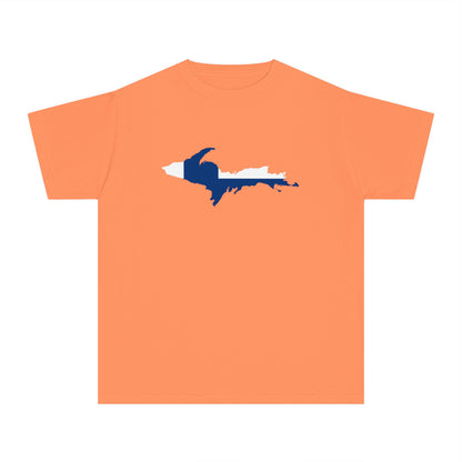 Michigan Upper Peninsula T-Shirt (w/ UP Finland Flag Outline) | Youth Garment-Dyed