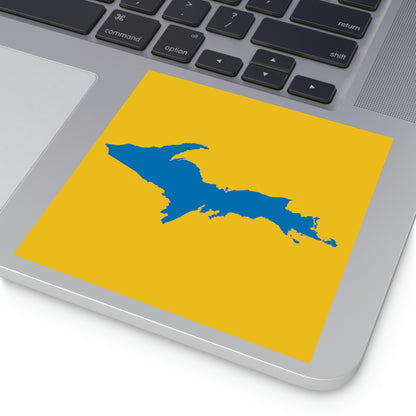 Michigan Upper Peninsula Square Sticker (Gold w/ Azure UP Outline) | Indoor/Outdoor