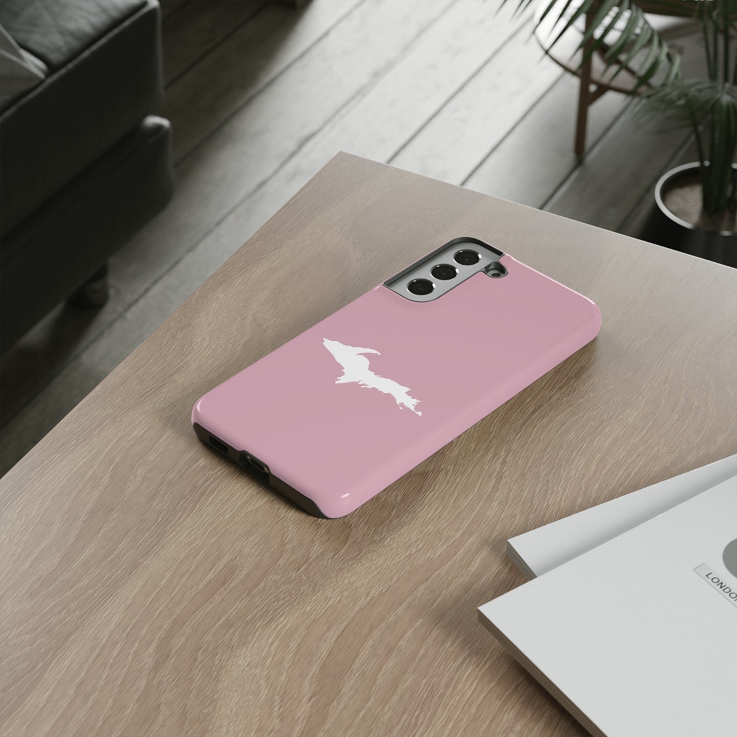 Michigan Upper Peninsula Tough Phone Case (Pink w/ White UP Outline) | Samsung & Pixel Android