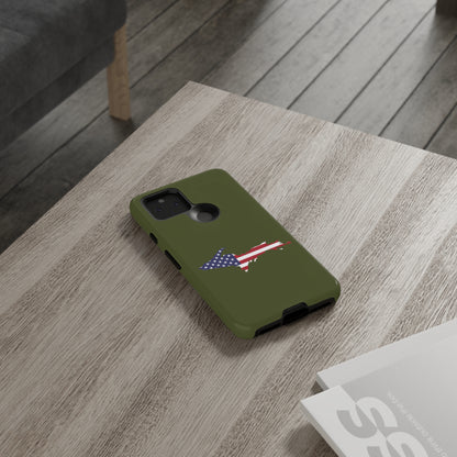 Michigan Upper Peninsula Tough Phone Case (Army Green w/ UP USA Flag Outline) | Samsung & Pixel Android