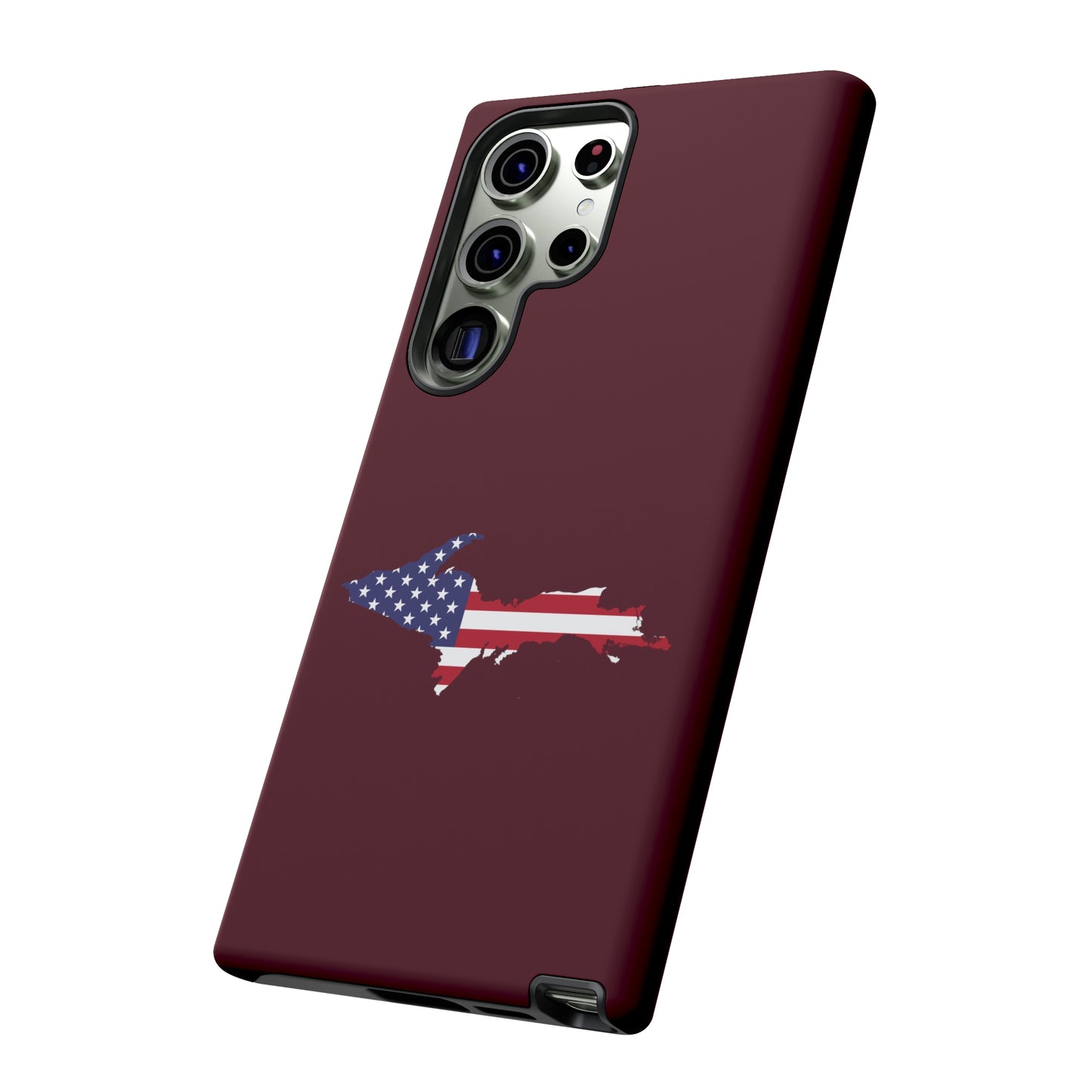 Michigan Upper Peninsula Tough Phone Case (Old Mission Burgundy w/ UP USA Flag Outline) | Samsung & Pixel Android